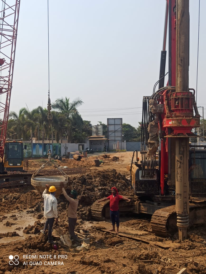 Piling work in progress. 100/255 piles completed.